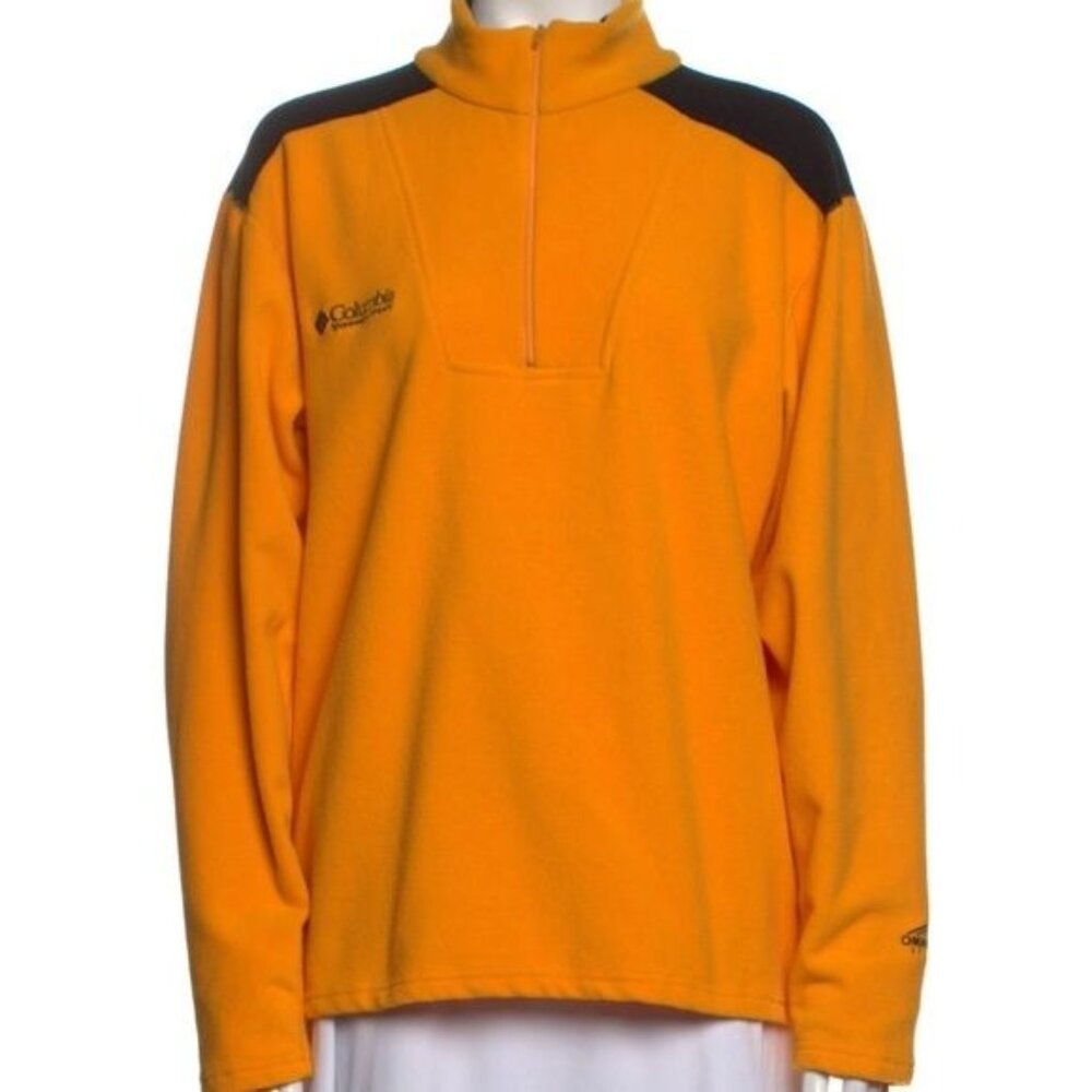 Columbia Fleece Pullover Sweater Quarter Zip Orange Omni Therm Stretch Sz Large